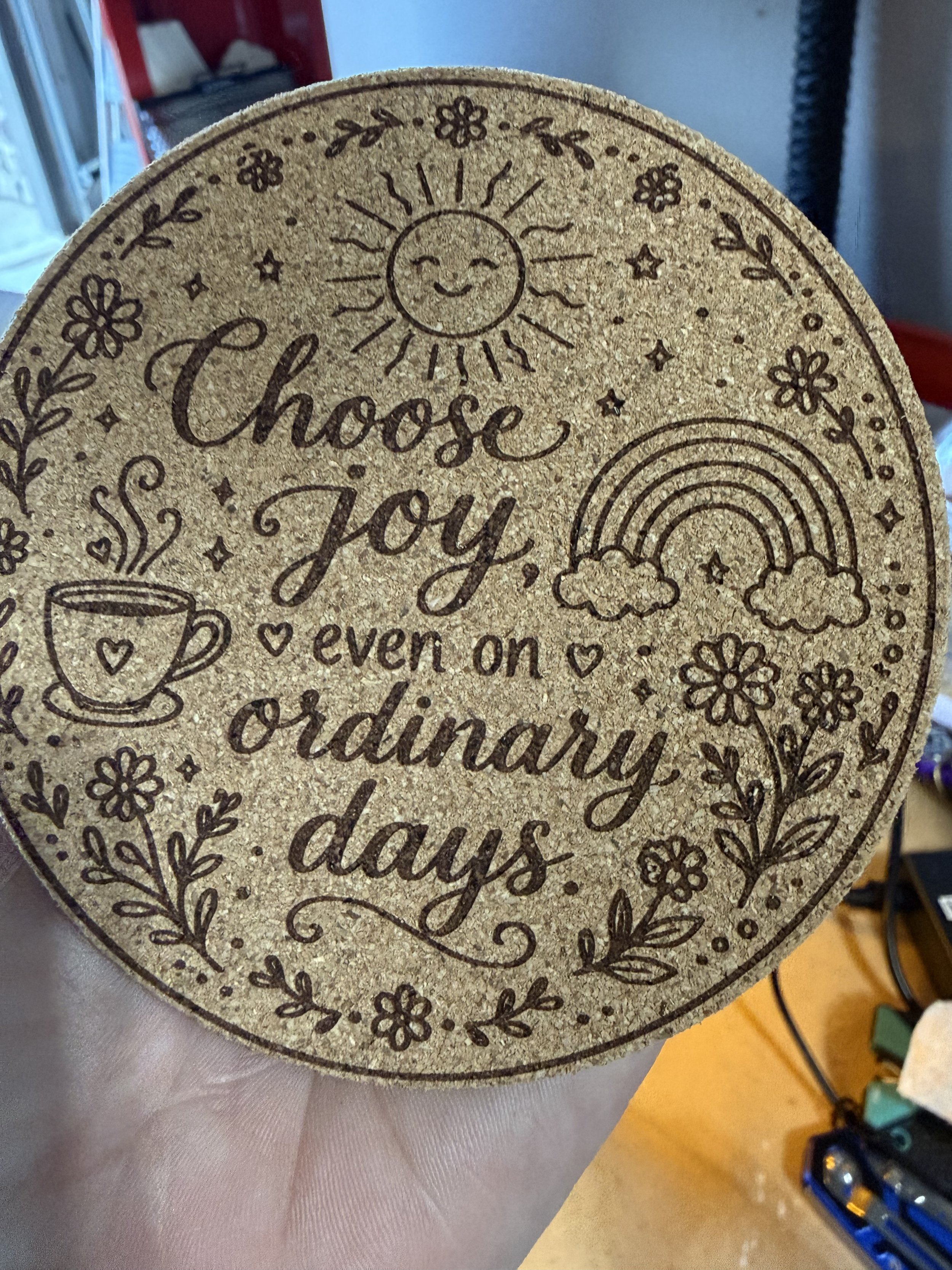 Custom cork coasters with engraved designs